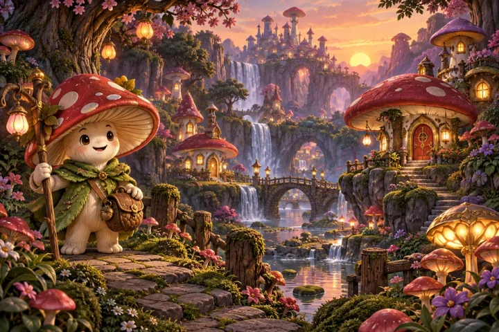 Mushroom Kingdom game illustration